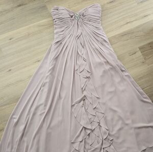 Strapless Blush Pink Ruched Evening Gown
